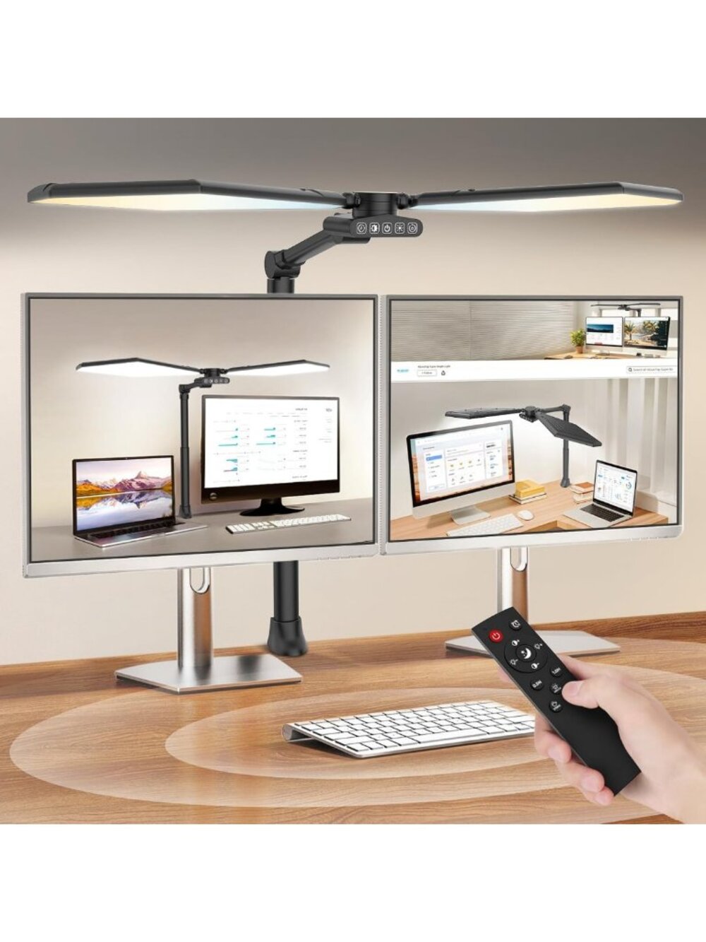 36W LED Desk Lamp with Clamp, Dual-Head Architect Light, Remote Control, Black